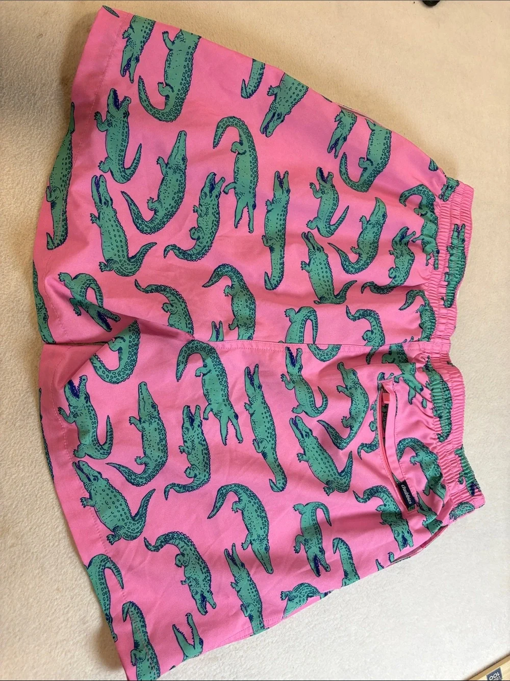 chubbies Pink Swim Trunks with Green Alligator Print
